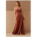 Jenny Yoo Cybill One Shoulder English Rose Rust Velvet Maxi Dress Gown Size 10 Photo 9