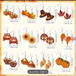 12 Pr Set Thanksgiving Acrylic Pumpkin Maple Sunflower Turkey Pine Cone Earrings Orange Photo 4