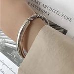 Boutique NEW Solid Unisex Braided Bar 925 Sterling Silver Cuff‎ Bracelet, Adjustablee Photo 3