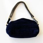 Kooreloo Rich Blue Velour Mini Bag Black Leather Trim Chain Strap Luxury Purse Blue Photo 1