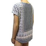 Lucky Brand Boho Print Tee Shirt Rounded Hem Tshirt Short Cap Sleeve Womens L Photo 5