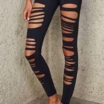 Alo Yoga Alo High-Waist Extreme Ripped Warrior Leggings Black Edgy Hi-Rise Destroyed Pant Photo 4