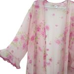 Oscar de la Renta  Size‎ Large Long Sleeve Robe Pink Floral Print Semi Sheer Photo 2