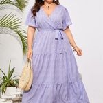 NEW Floral V Neck Wrap Maxi High Waist Ruffle Dress Belt 2X Purple Photo 1