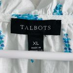 Talbots  size XL V-neck blouse white and turquoise or blue paisley border print Photo 5