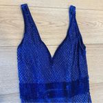 Mac Duggal  Blue Sequin Beaded Sheath V-Neck Sleeveless Prom Formal Dress Photo 3