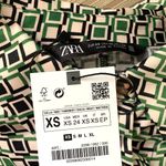 ZARA  GEOMETRIC SQUARES PRINT SHIRT in Cream/Green/Black Photo 9