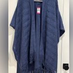 Vince Camuto  Indigo Blue Textured Knit Kimono Topper Fringe Hem Boho Chic Wrap Photo 3