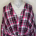 Torrid Gauze Henley Plaid Fabric Belted Robe Pink White and Black Size 3X Photo 2