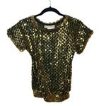 VTG Southeastern Gold Sequin Beaded Top Women Small 17"x21" Sparkle Disco Party Photo 0