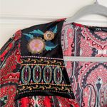 ZARA  Red Boho Paisley Mini Dress Embroidered Shoulders Size M Photo 2