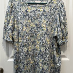 LC Lauren Conrad Lauren Conrad Blue Floral Blouse 0X Women’s Short Sleeve Top Shirt Plus Ruffle Photo 0