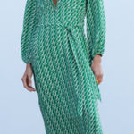 ZARA  Green Geometric Long Sleeve Dress Photo 0