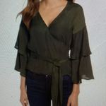 Cupcakes and Cashmere Yeta Green Wrap Blouse, size S Photo 1