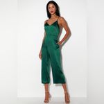 Lulus LULU’S Turn The Spotlights On Forest Green Satin Culotte Jumpsuit Photo 4