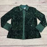 J. McLaughlin Barrett Sequin Shirt Emerald Green Velvet Satin Size Large NEW Photo 3