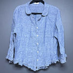 CP Shades  100% linen Ruffle Edge Top Blue M Photo 0