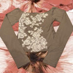 Motel Rocks Tan white floral graphic off the shoulder long sleeve top -  Photo 0