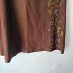 Susan Bristol Vintage Brown Embroidered A-Line Skirt Linen Blend Beaded Boho 12 Photo 3