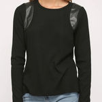 Maeve  x Anthropologie Faux Leather Trimmed Ribbed Crew Neck Top Size XL Photo 0