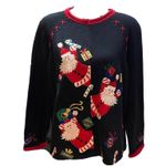 Heirloom Collectibles Peeking Santa’s Women's Ugly Christmas Sweater SZ L EUC Black Size L Photo 0