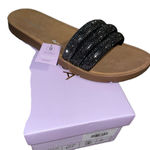Top Moda NWT Black Rhinestone Sandals Womens 9 Flats Chic Casual Capsule Shoes Photo 3