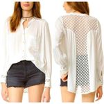Free People  The Best Long Sleeve Crinkle Button-Up Blouse Shirt Cream Women's M Photo 1