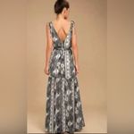 #306 LULUS Mystical Moment Gray Print Maxi Dress Black Size L Photo 2