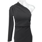 ZARA  Black Long Sleeve One Shoulder Stretch Back Slit Sheath Maxi Dress Size S Photo 3