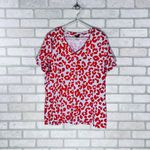 Ann Taylor  Red Animal Print Short Sleeve V Neck Top Size XXL Photo 1