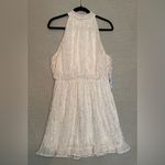 AQUA Halter Belted Mini Dress Ruffle Neck Sleeveless Lined Pink Gold XL NWT Photo 2