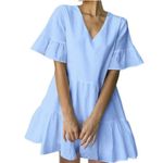 Fancyinn  Short Sleeve Tiered Dress in Light Blue Photo 2