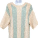 Anthropologie Loose Knit Vertical Striped Relaxed Fit Textured Sweater Knit Top Aqua Tan Photo 2