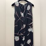 Liz Claiborne Y2K vintage  dress 10 Tulips Print Navy Blue White Cream Red maxi Photo 3