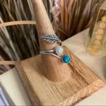 Boho Adjustable Pearl and Turquoise silver ring adjustable Blue Photo 2