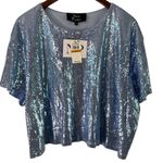 Parker Nina  Sequin Top Half Blue‎ Sparkly Party Blouse Short Sleeve 3X Photo 1