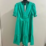 Boden USA NWOT Boden Linen Aquamarine Green Ruffles Dress Size 8P Knee Length Photo 1