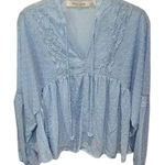 Bishop and Young Bishop + Young Blue Swiss Dot Blouse Top Long Sleeve Lace Detail Small Photo 0