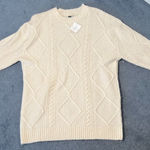 American Eagle  Sweater Size Small White Long Tunic Crew Neck Cableknit Soft NWT Photo 0