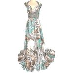 Animal Print Maxi Dress S Beaded Halter Brown Teal Flowy Mobwife Charmeuse Size 6 Photo 1