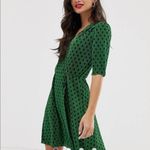 ASOS Design womens size 2 green polka dot plisse mini dress V neck Photo 1