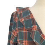 Lumière Lumiere Plaid Wrap Ruffle Collar Balloon Sleeve Blouse Green Orange Size Medium Photo 2
