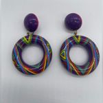 Art Deco Wooden Dangle Earrings Purple Photo 2
