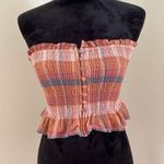 American Eagle  Ruffled Plaid Crop Top in Pink and Orange Photo 0