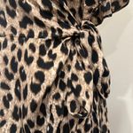 Unique Vintage Leopard Wrap Dress Ruffle Midi Tie Waist Tan Black Pinup Medium Photo 7