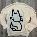 Aelfric Eden  Cozy Oversized Graphic Cat Print Sweater Neutral Cream Longline Photo 5