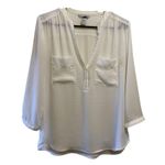 H&M womens 12 white blouse w silver trim w pockets $50 Photo 0