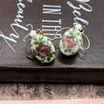 Vintage Women’s Purple Pink Floral Oval Porcelain Faux Peal Clip On Earrings Photo 4