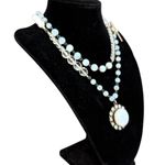 Faceted Opalite & Crystal Boho Bead Necklace with Pendant 18” Toggle Clasp Silver Photo 1