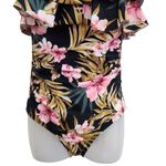 Kona Sol  Black Pink Floral One Piece Swimsuit Chest Ruffle Padded Size Small Photo 6
